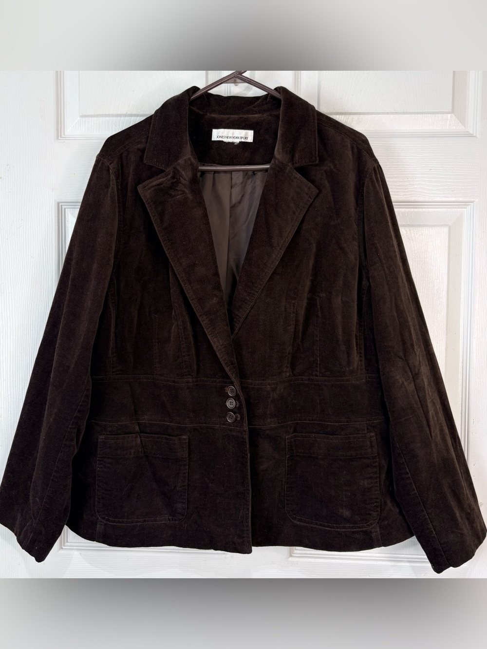 Jones New York Chocolate Brown 100% Cotton Velvet Blazer Jacket Size 1X-16